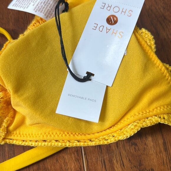 * NWT Shade & Shore Medium (8-10) Yellow Crochet Bikini Triangle Swim Top - Picture 9 of 9